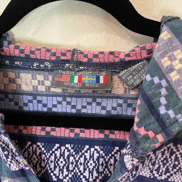 Vintage 90s Paris Sport Club Hoodie in Blue and Pink Print in Size OS - Picture 6 of 9